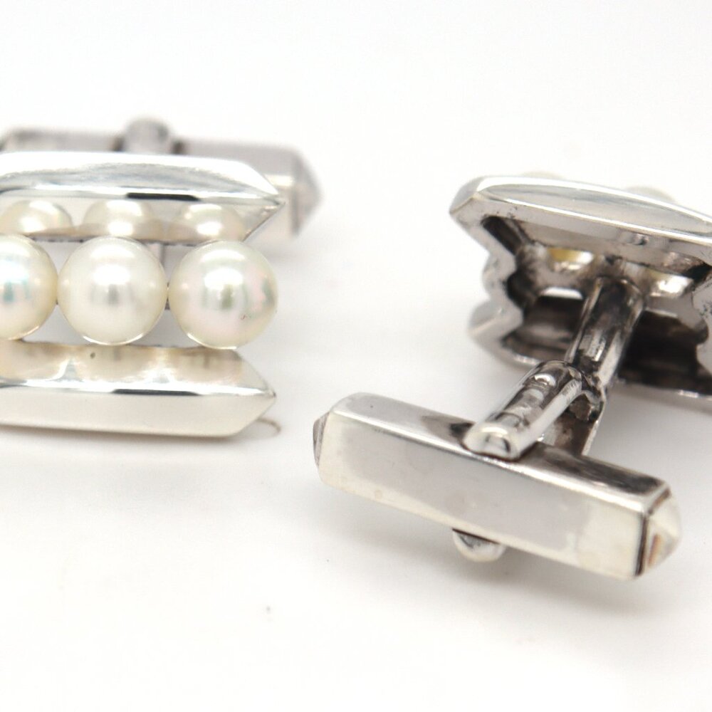 Mikimoto pearl cuff links in sterling silver